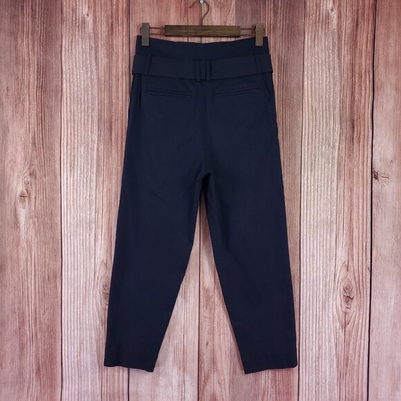 COS Womens Size 4 High Waist Belted Cropped Tapered Pants Navy Blue Minimalist - Picture 2 of 12